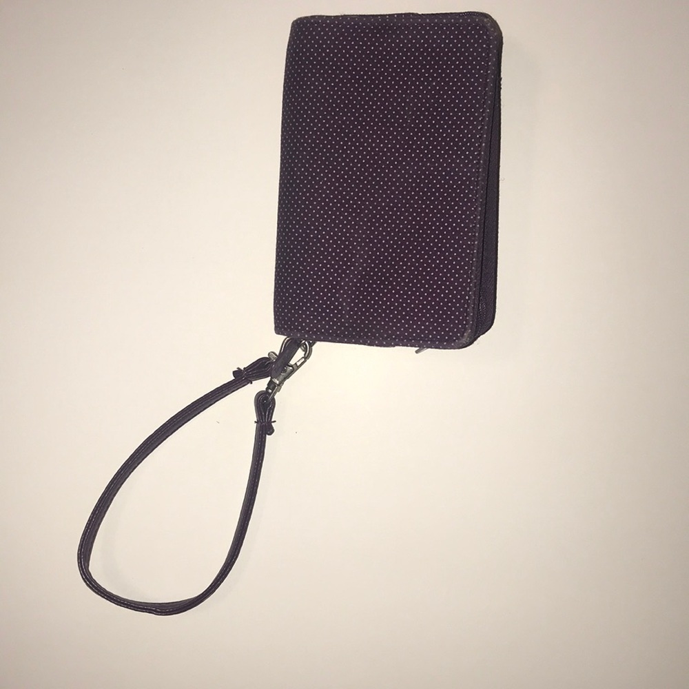 Thirty-One brand purple wallet w/ white polka dots